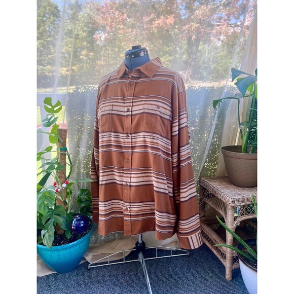 Hurley Other - Portland Organic Brown Striped Hurley Button Down Flannel Shirt